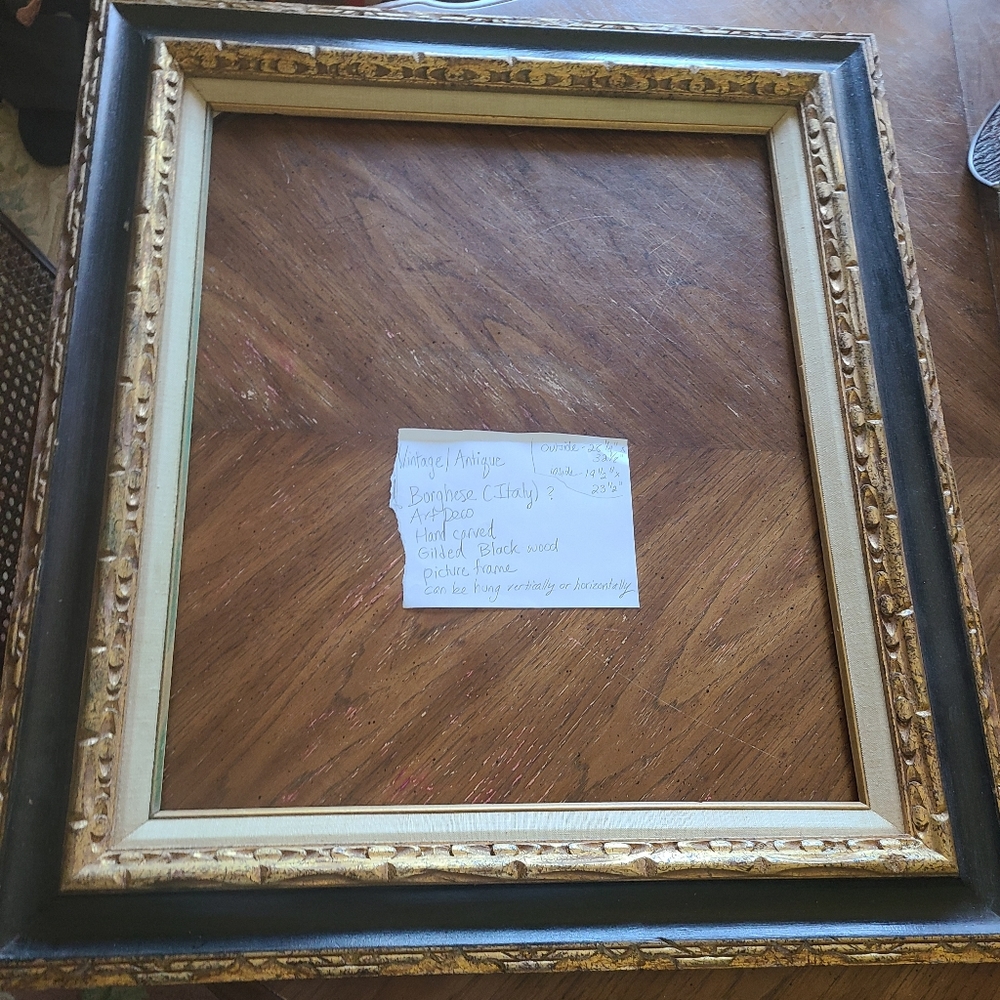 Antique Ornate Art Deco Gilted Black Wood Carved Picture Frame Painting 28"x32"